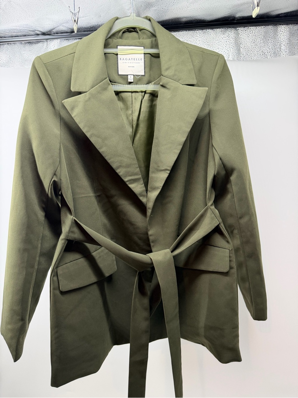 bagatelle Olive Green Belted Women's Blazer Jacket